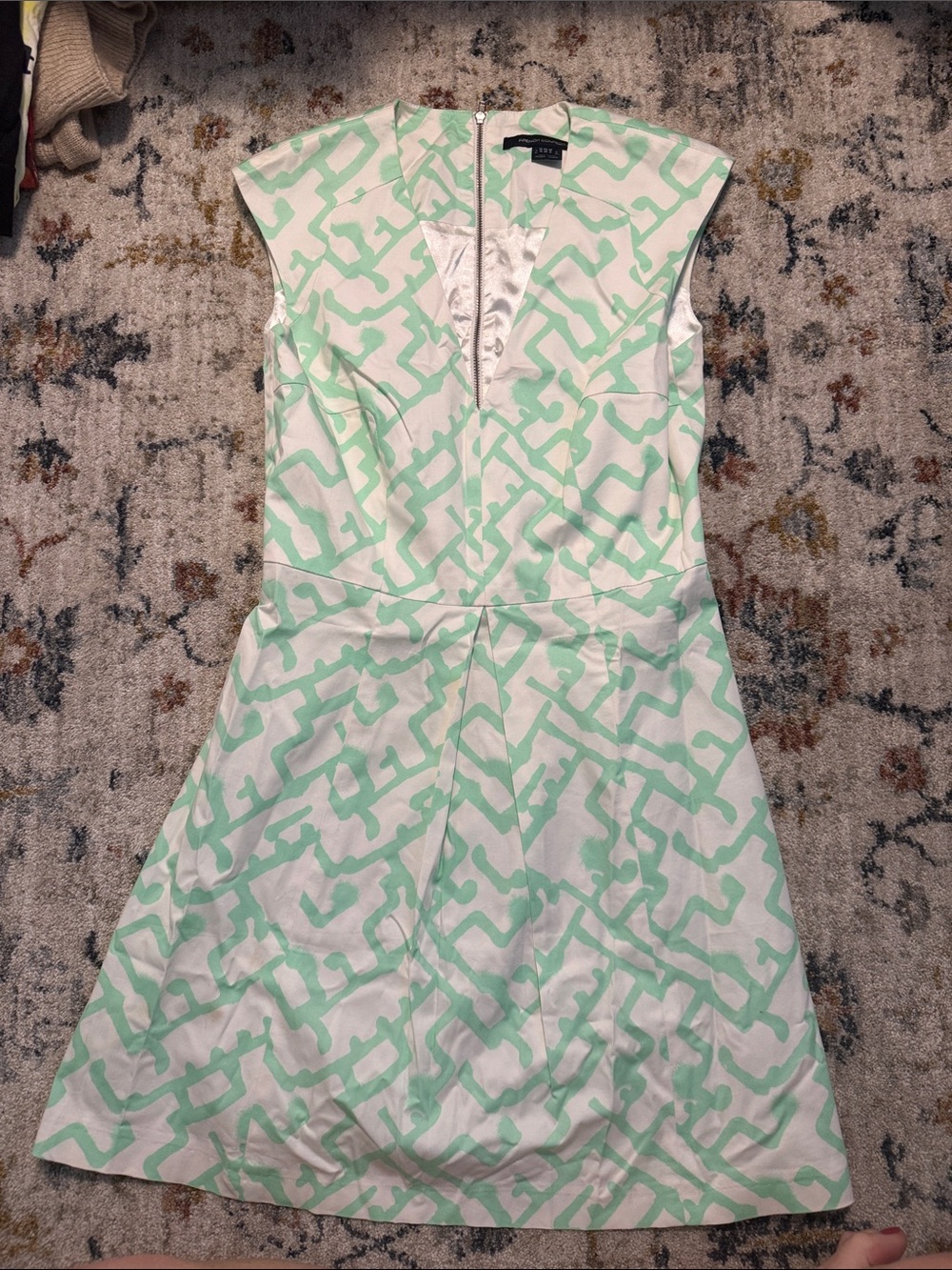 French Connection Mint and White Geometric Midi Dress